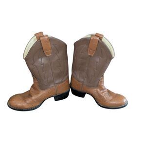 Old West Kids' US 3 Two-Tone Brown Cowboy Boots